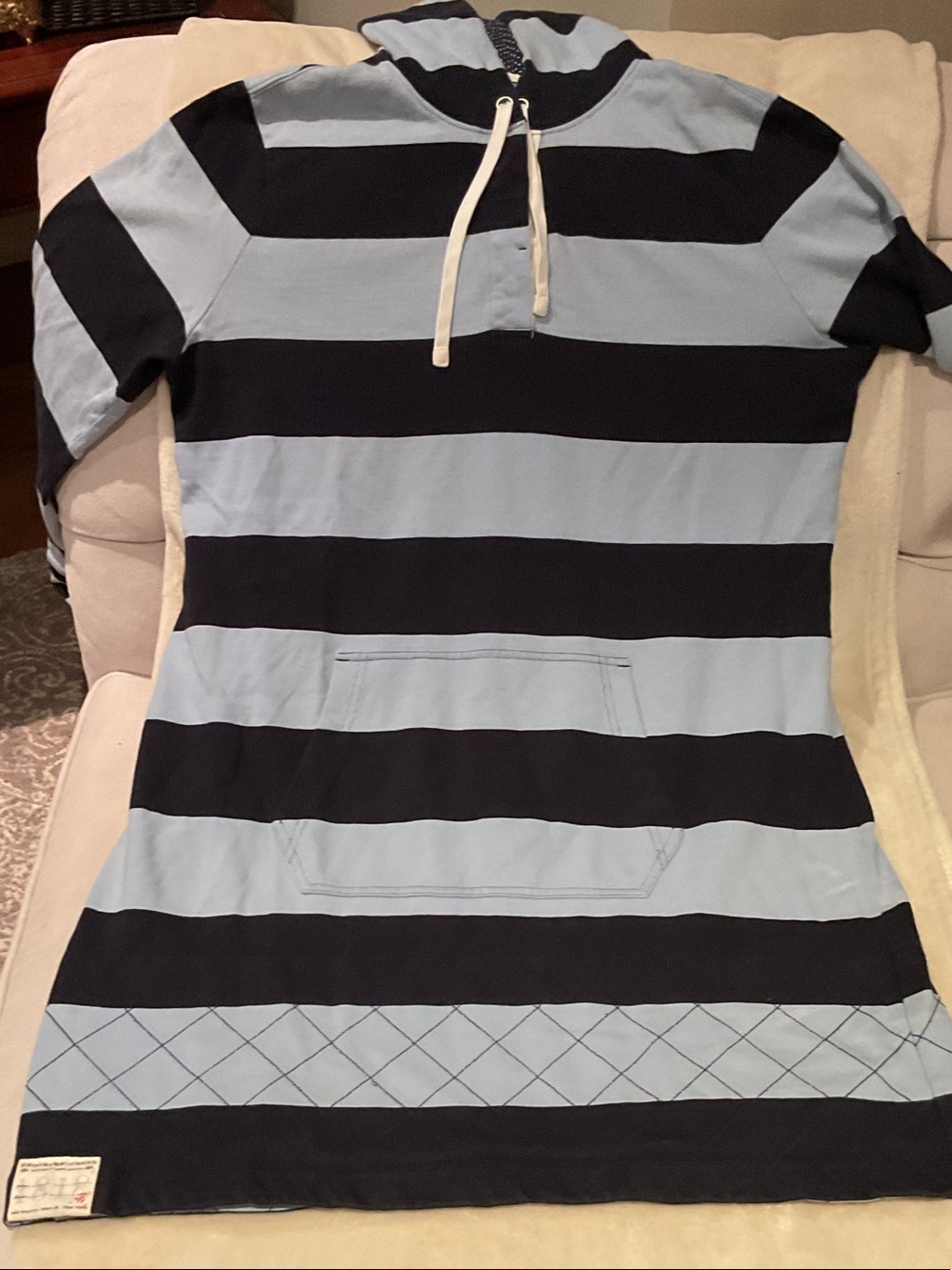 Brooks Brothers Light Blue and Navy Striped Hooded Tunic